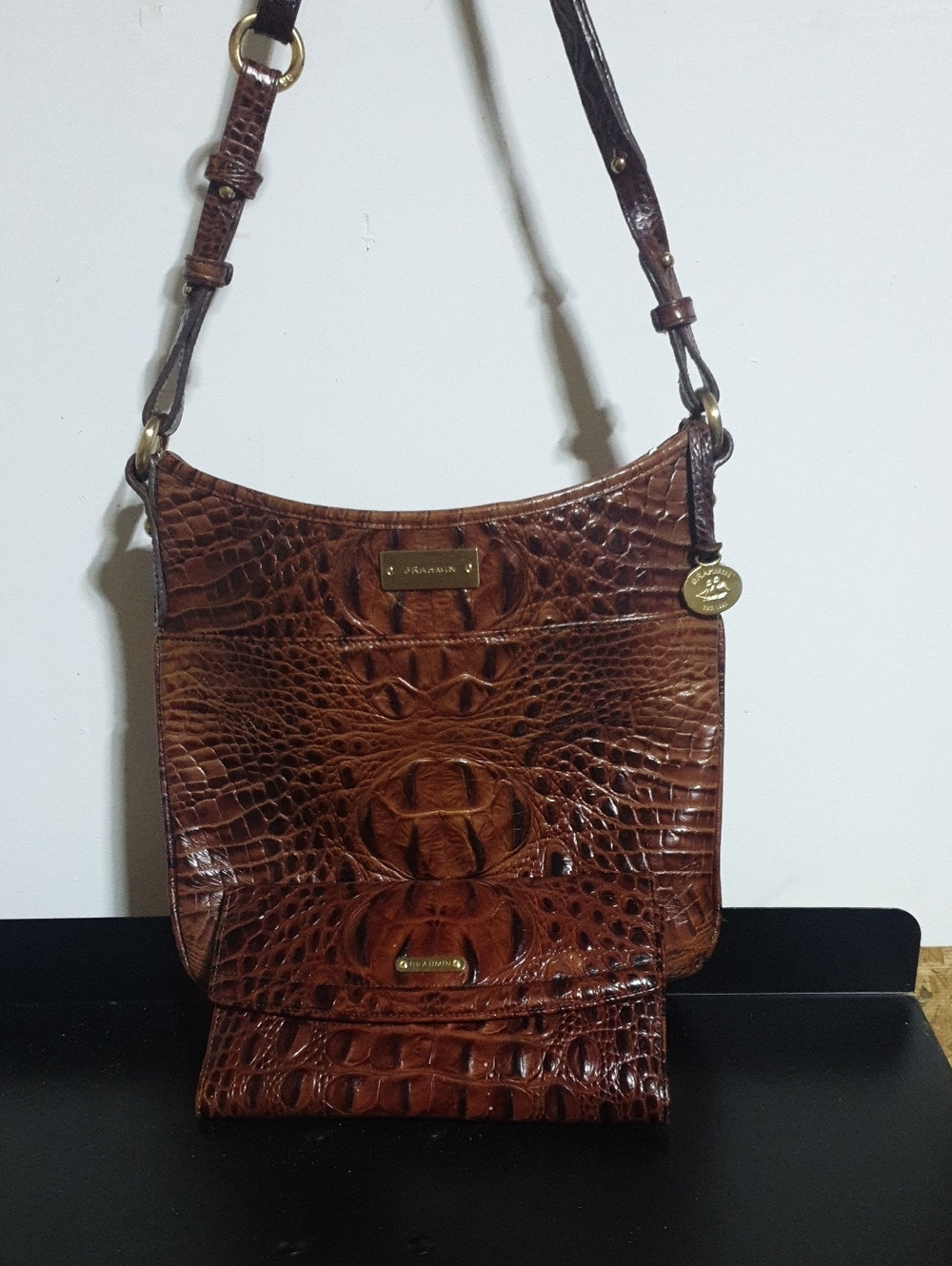 Brahmin Chestnut Croc-Embossed Leather Crossbody